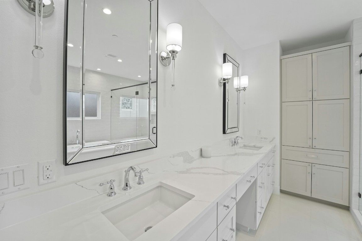 Bathroom, Dual Sink Vanities, Glass Shower, Interior, Recessed Lighting