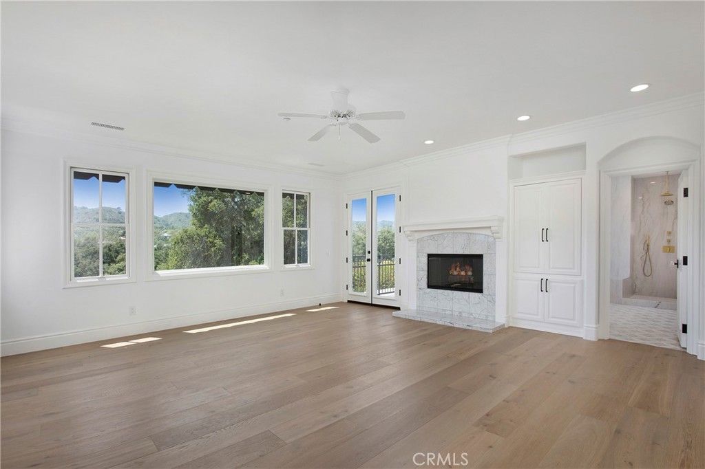 Empty room, Fireplace, Interior, Recessed Lighting, Wood Texture Flooring