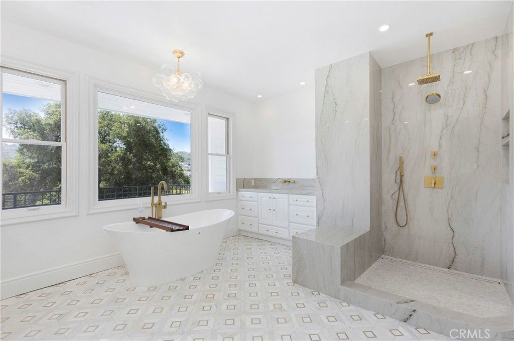 Bathroom, Free Standing Baths, Interior, Marble Walls, Recessed Lighting