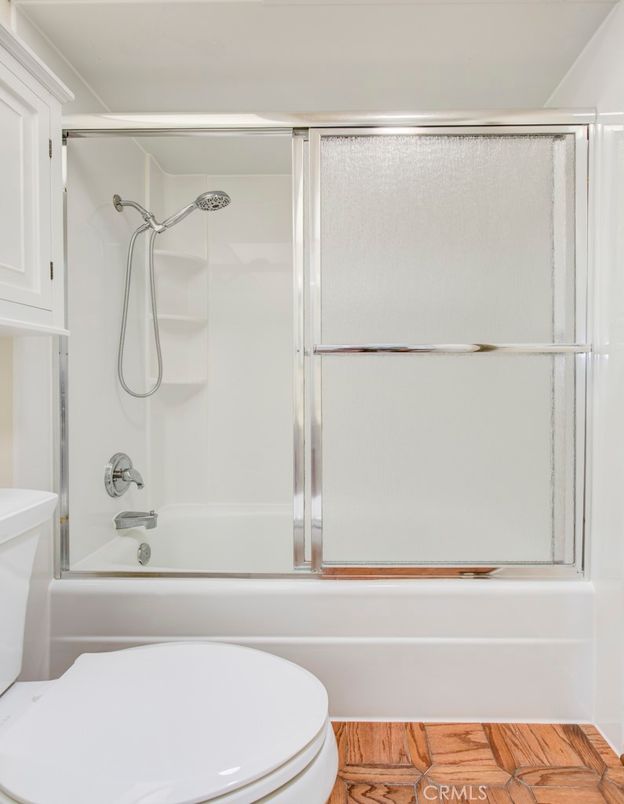 Bathroom, Glass Shower, Interior, Wood Texture Flooring