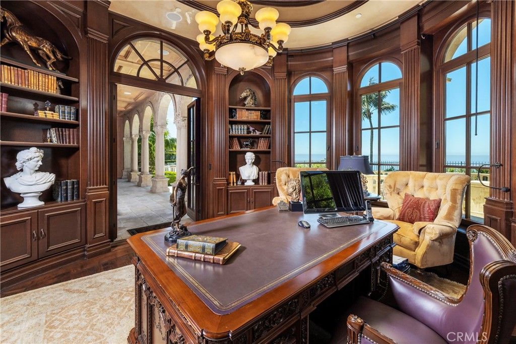 Chandelier, Home Office, Interior, Recessed Lighting, Water, Wood Texture Flooring
