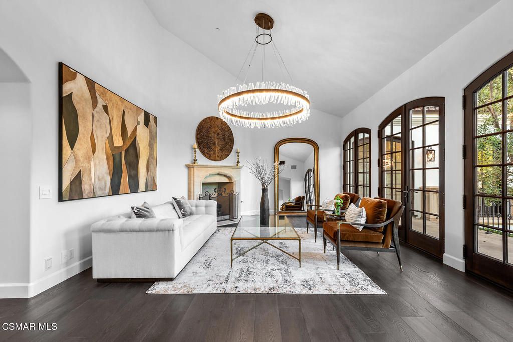 Fireplace, Interior, Living room, Pendant Lights, Wood Texture Flooring