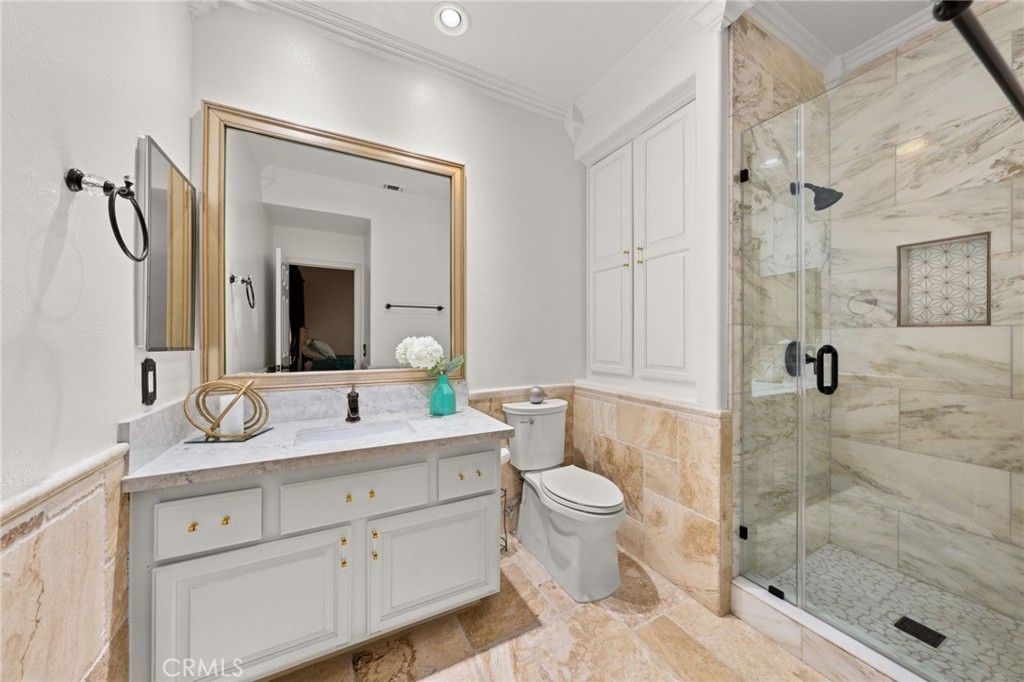 Bathroom, Glass Shower, Interior, Marble Walls, Recessed Lighting