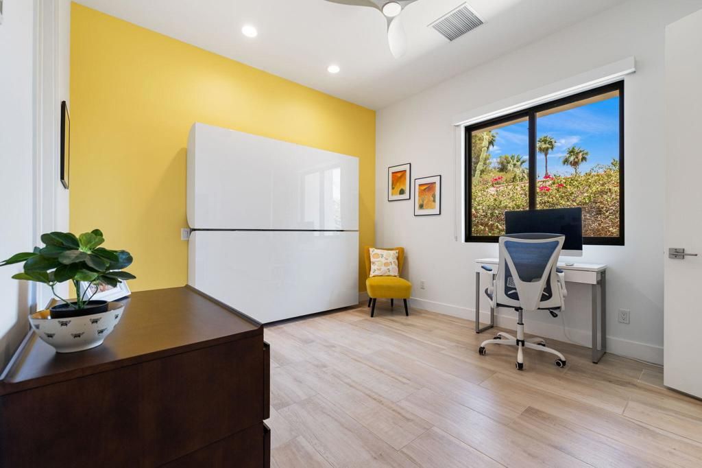 Home Office, Interior, Recessed Lighting, Wood Texture Flooring