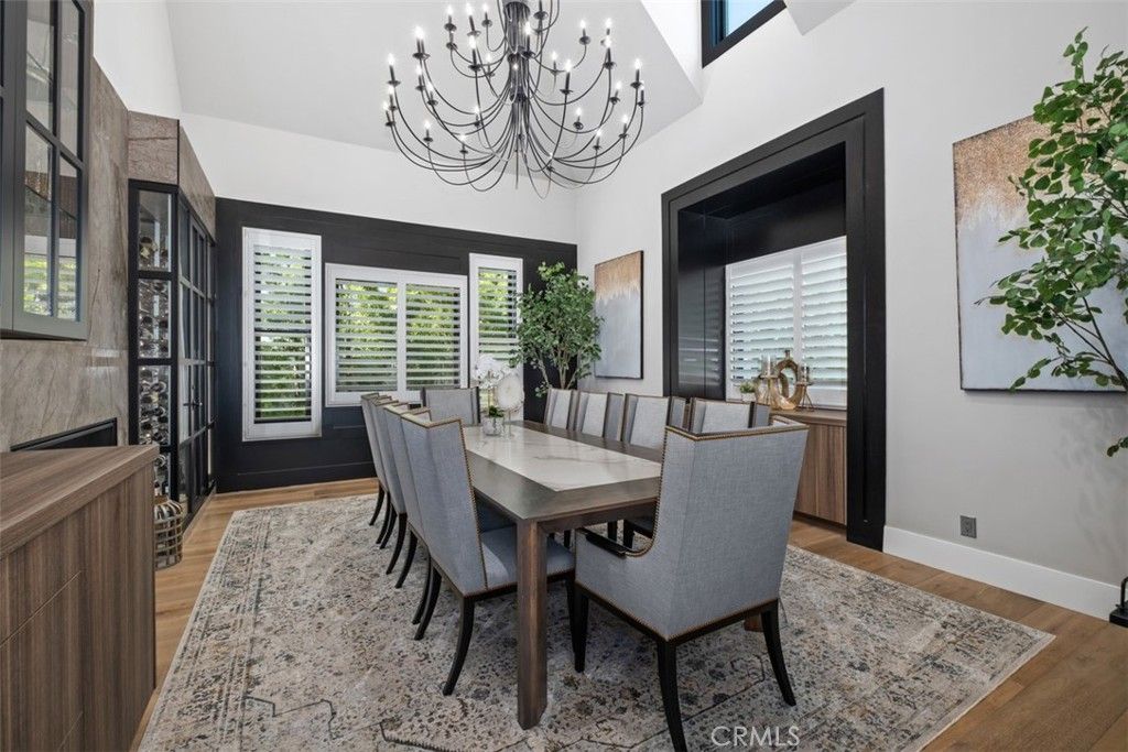 Chandelier, Dining room, Interior, Wood Texture Flooring