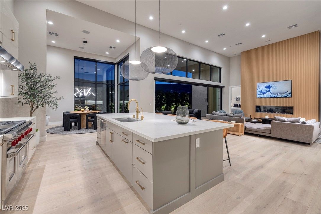 Dining room, Interior, Kitchen, Living room, Pendant Lights, Recessed Lighting, Wood Texture Flooring