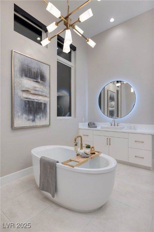 Bathroom, Dual Sink Vanities, Free Standing Baths, Interior, Pendant Lights, Recessed Lighting