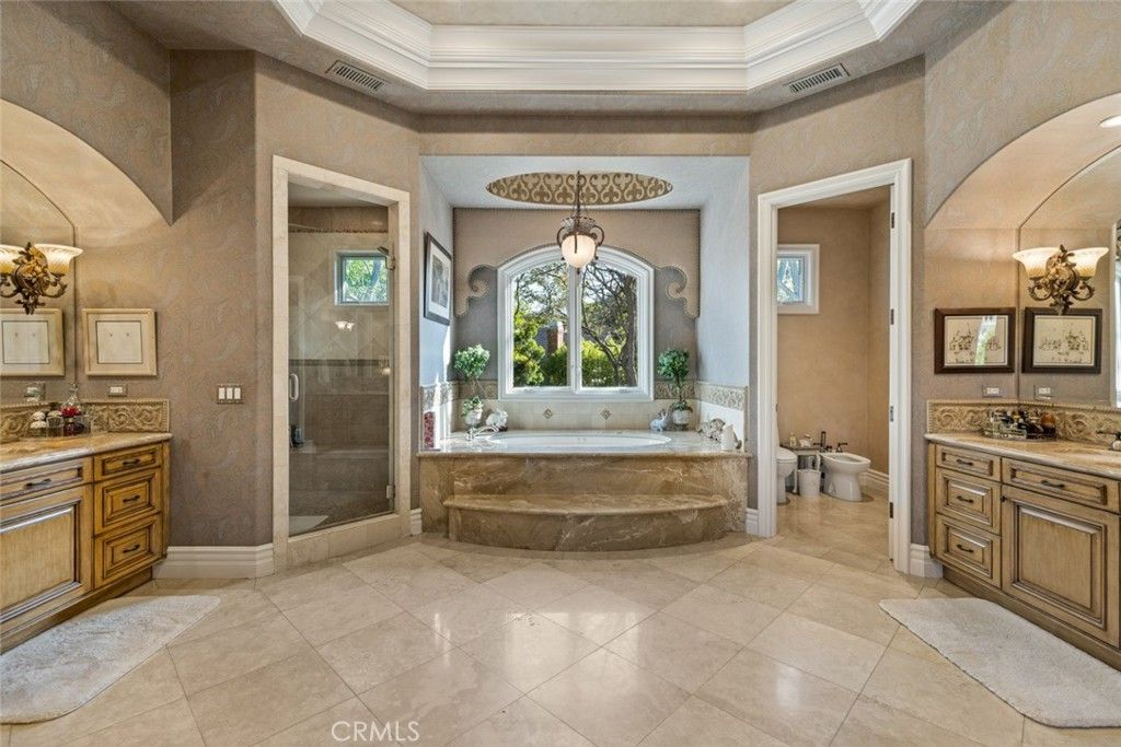 Bathroom, Dual Sink Vanities, Glass Shower, Interior, Pendant Lights