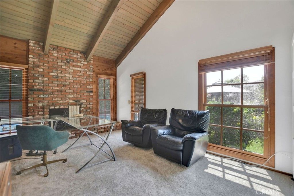 Fireplace, Home Office, Interior, Stone Walls, Wooden Beams, Wooden Ceilings, Wooden Walls