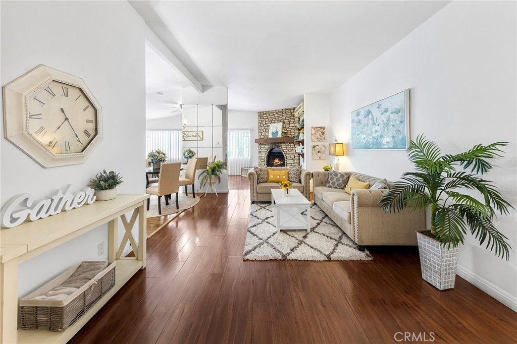 Dining room, Fireplace, Interior, Living room, Wood Texture Flooring