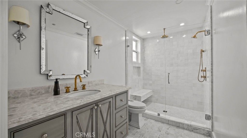 Bathroom, Glass Shower, Interior, Marble, Recessed Lighting
