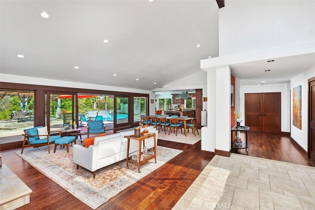 Dining room, Interior, Living room, Recessed Lighting, Wood Texture Flooring