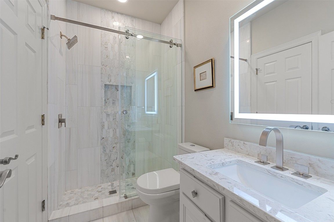 Bathroom, Glass Shower, Interior, Recessed Lighting
