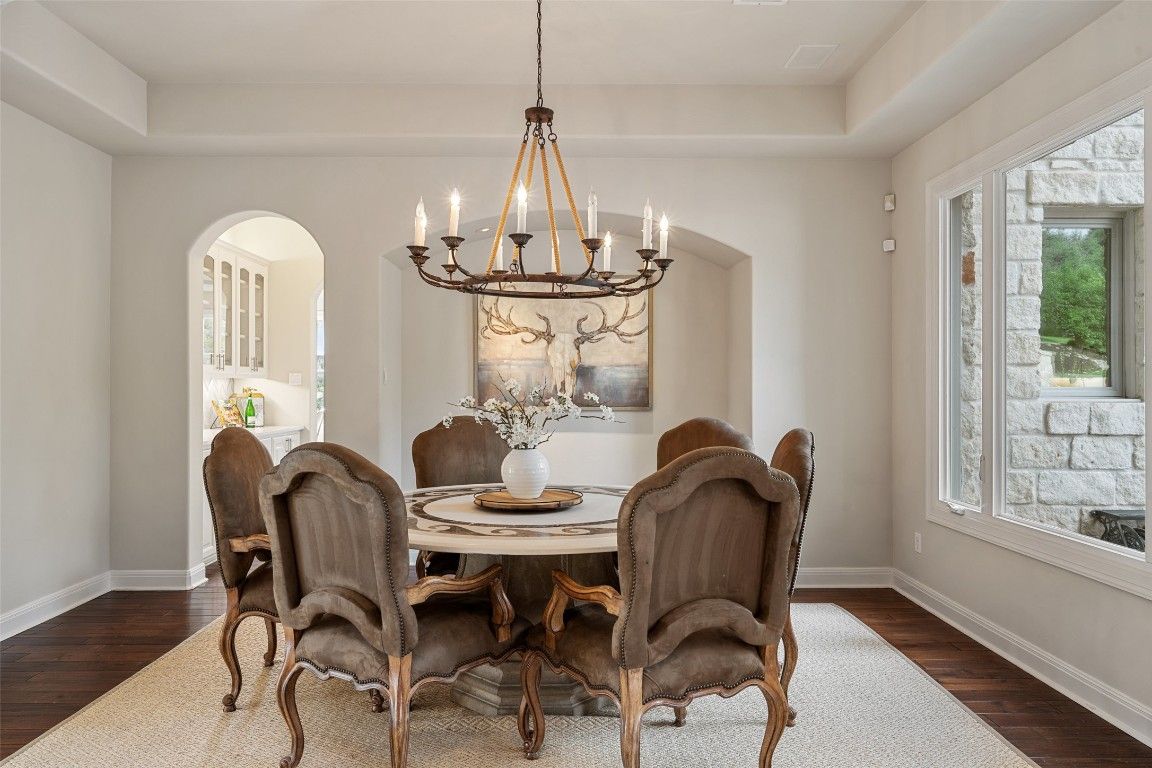 Chandelier, Dining room, Interior, Wood Texture Flooring