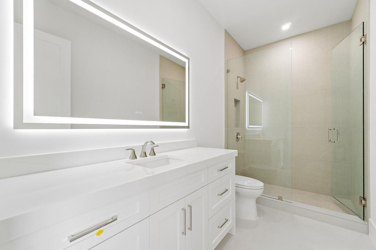 Bathroom, Glass Shower, Interior, Recessed Lighting