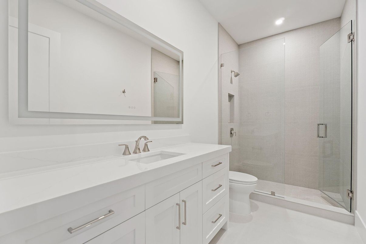 Bathroom, Glass Shower, Interior, Recessed Lighting
