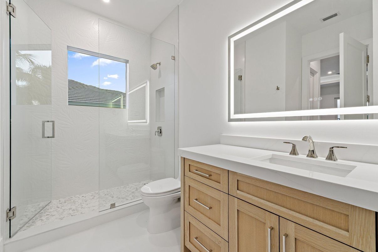 Bathroom, Glass Shower, Interior, Recessed Lighting