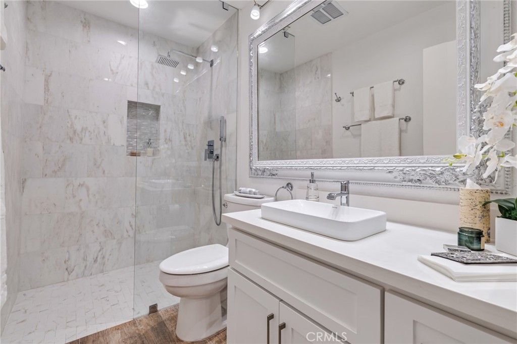 Bathroom, Glass Shower, Interior, Wood Texture Flooring