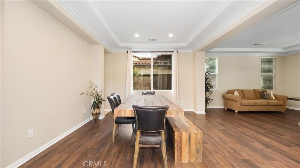 Dining room, Interior, Recessed Lighting, Wood Texture Flooring