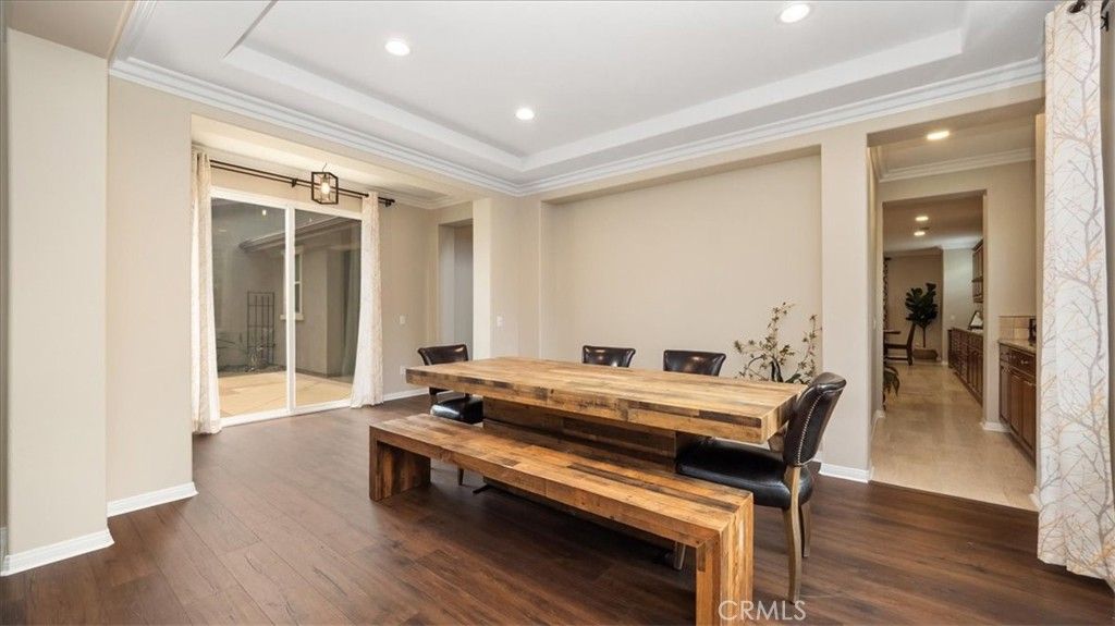Dining room, Interior, Recessed Lighting, Wood Texture Flooring