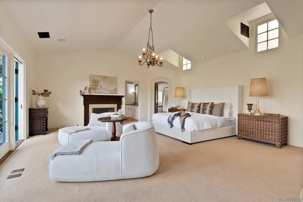 Bedroom, Chandelier, Fireplace, Interior, Recessed Lighting