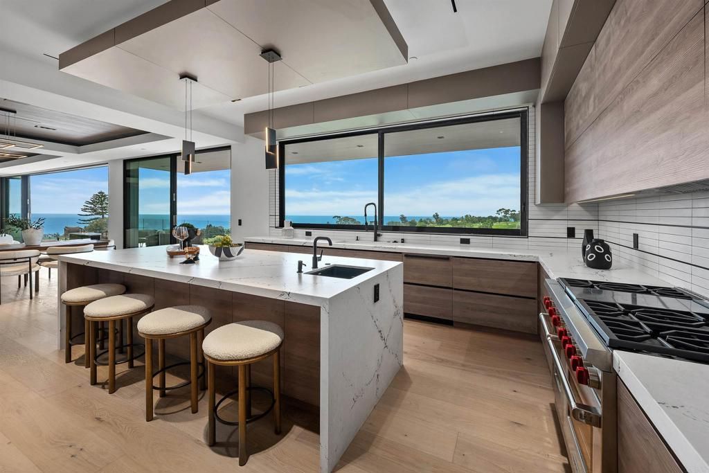 Interior, Kitchen, Pendant Lights, Stainless Steel Appliances, Water, Wood Texture Flooring