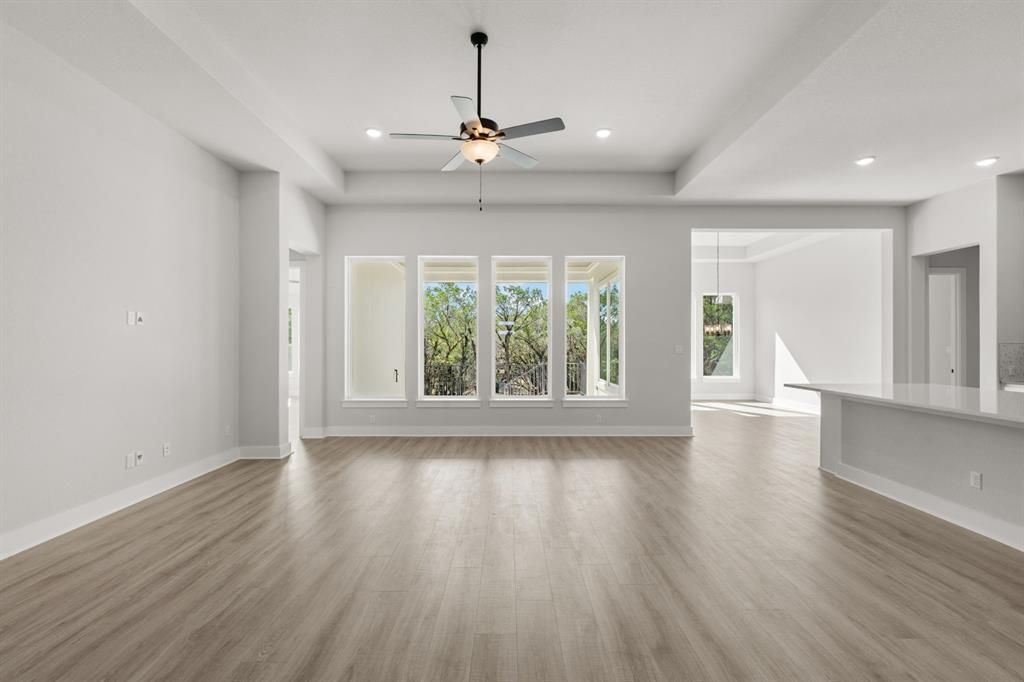 Empty room, Interior, Recessed Lighting, Wood Texture Flooring