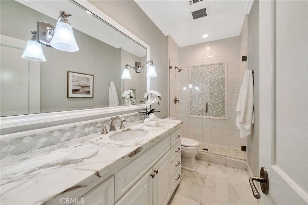Bathroom, Glass Shower, Interior, Marble, Recessed Lighting