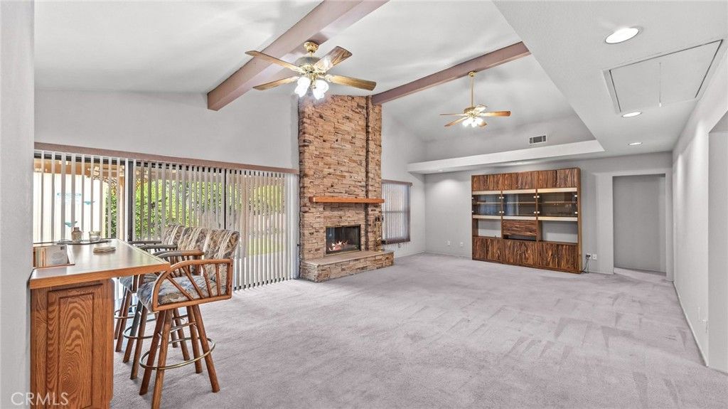 Fireplace, Interior, Recessed Lighting, Stone Walls