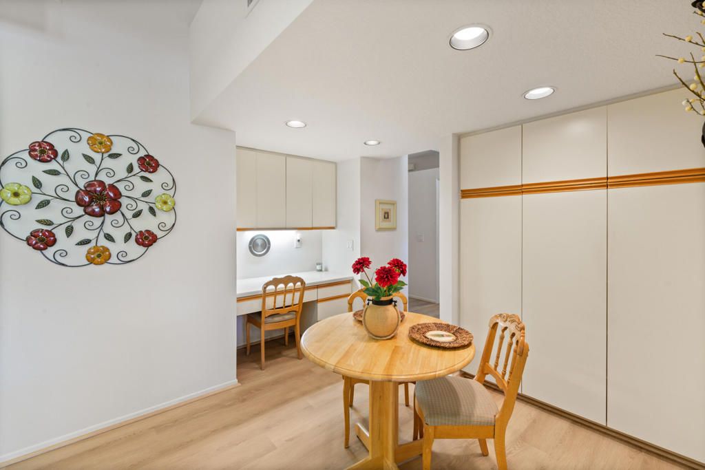 Dining room, Interior, Recessed Lighting, Wood Texture Flooring