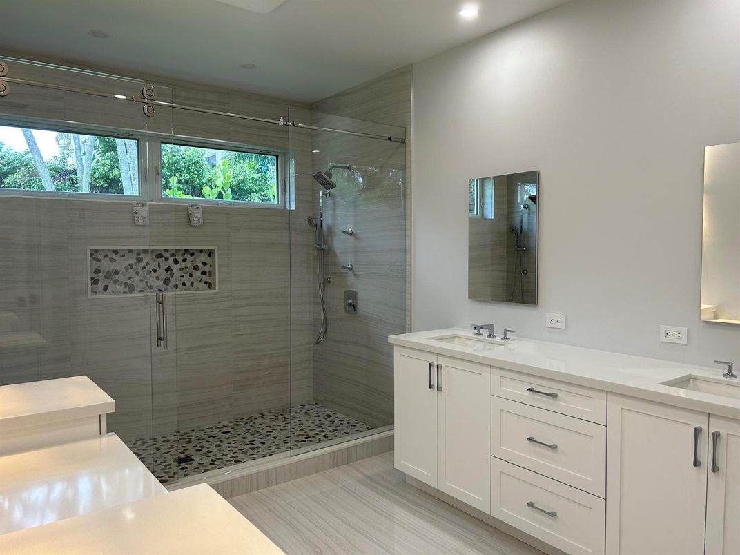 Bathroom, Dual Sink Vanities, Glass Shower, Interior, Recessed Lighting