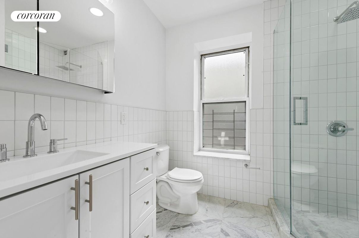 Bathroom, Glass Shower, Interior, Marble, Recessed Lighting