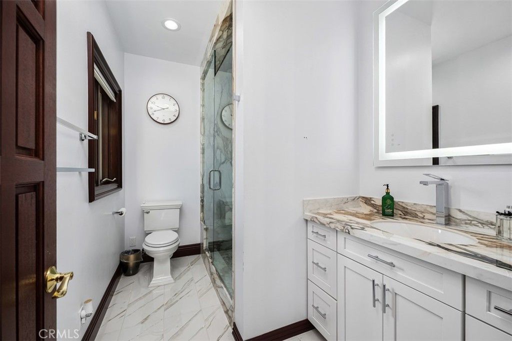 Bathroom, Glass Shower, Interior, Marble, Recessed Lighting