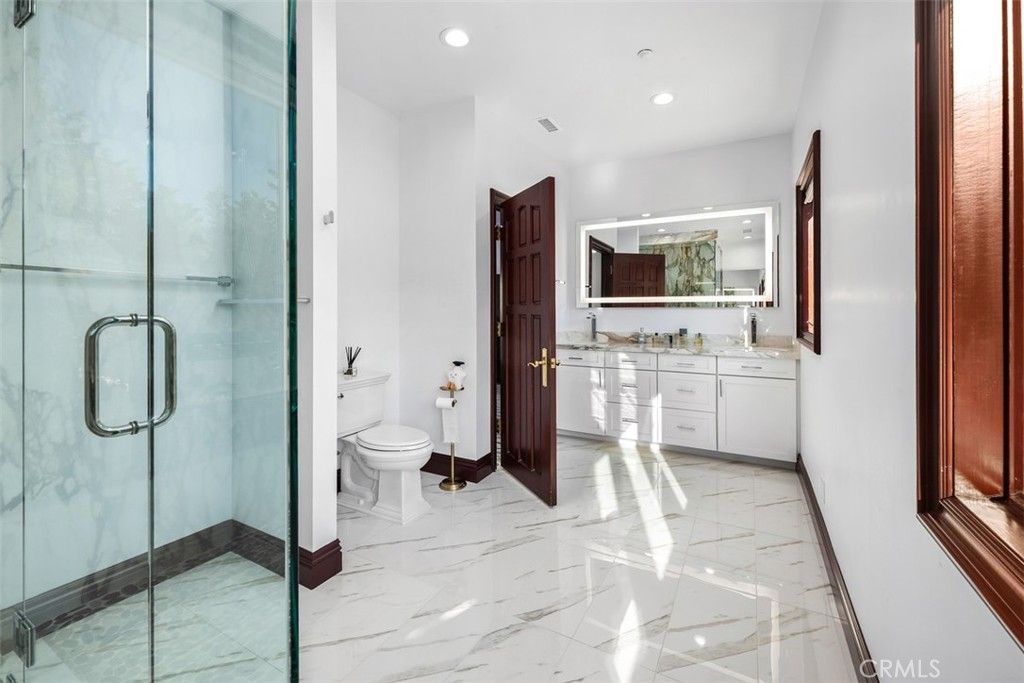 Bathroom, Glass Shower, Interior, Marble, Recessed Lighting