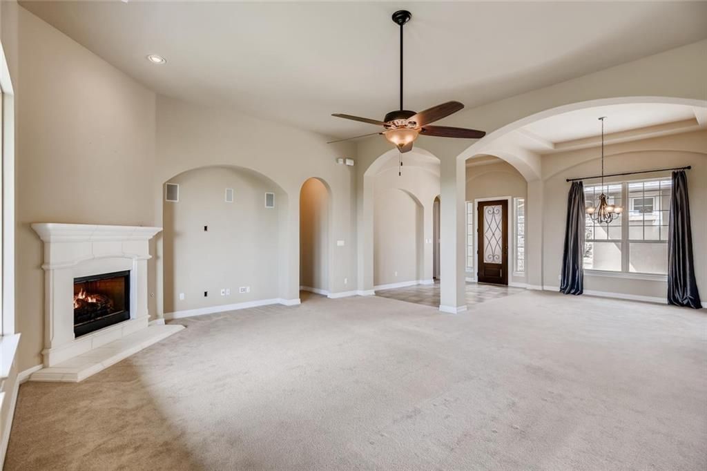 Chandelier, Empty room, Fireplace, Interior, Recessed Lighting