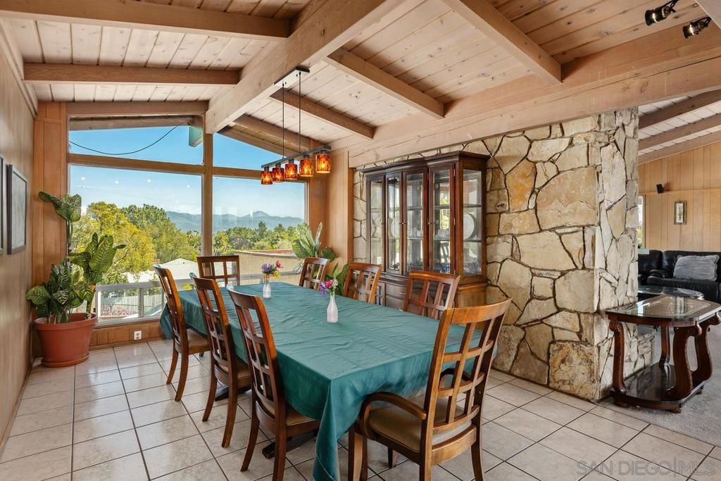 Dining room, Interior, Pendant Lights, Stone Walls, Wooden Beams, Wooden Ceilings