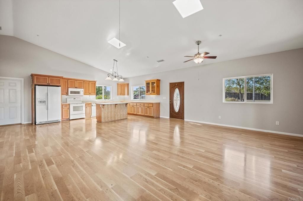 Empty room, Interior, Kitchen, Pendant Lights, Wood Texture Flooring