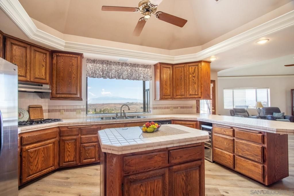 Interior, Kitchen, Living room, Recessed Lighting, Tile Countertops, Wood Texture Flooring