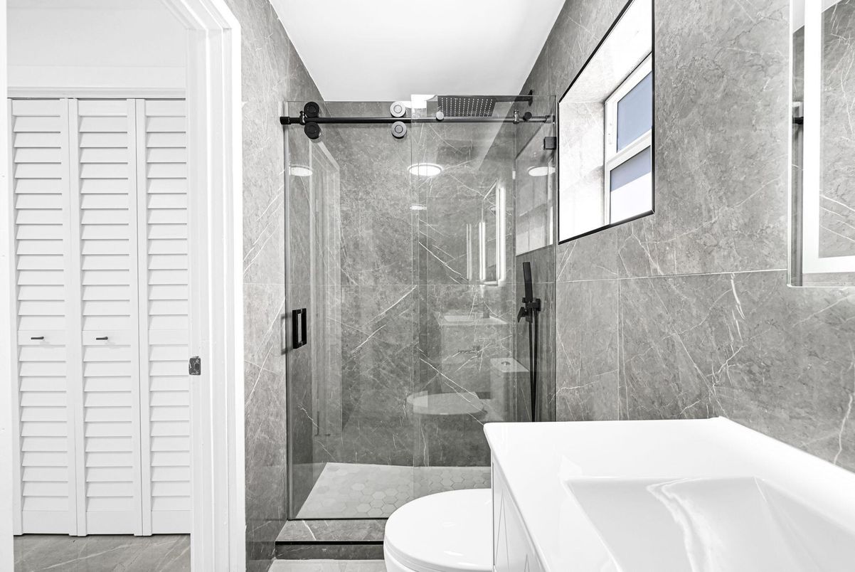 Bathroom, Glass Shower, Interior, Marble Walls