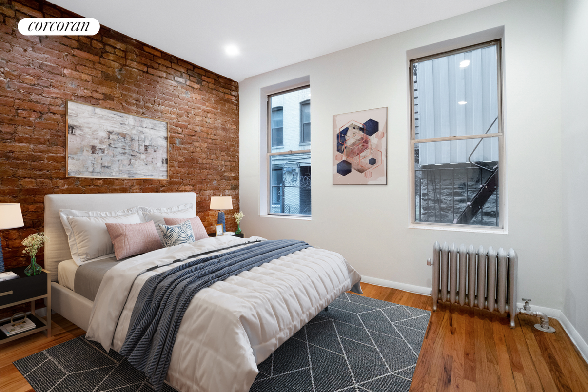 Bedroom, Interior, Recessed Lighting, Stone Walls, Wood Texture Flooring