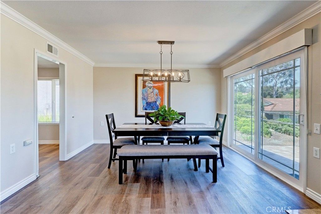 Dining room, Interior, Pendant Lights, Wood Texture Flooring