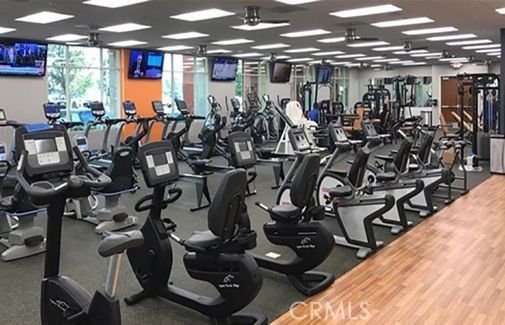 Fitness Equipment, Gym, Interior, Recessed Lighting, Wood Texture Flooring
