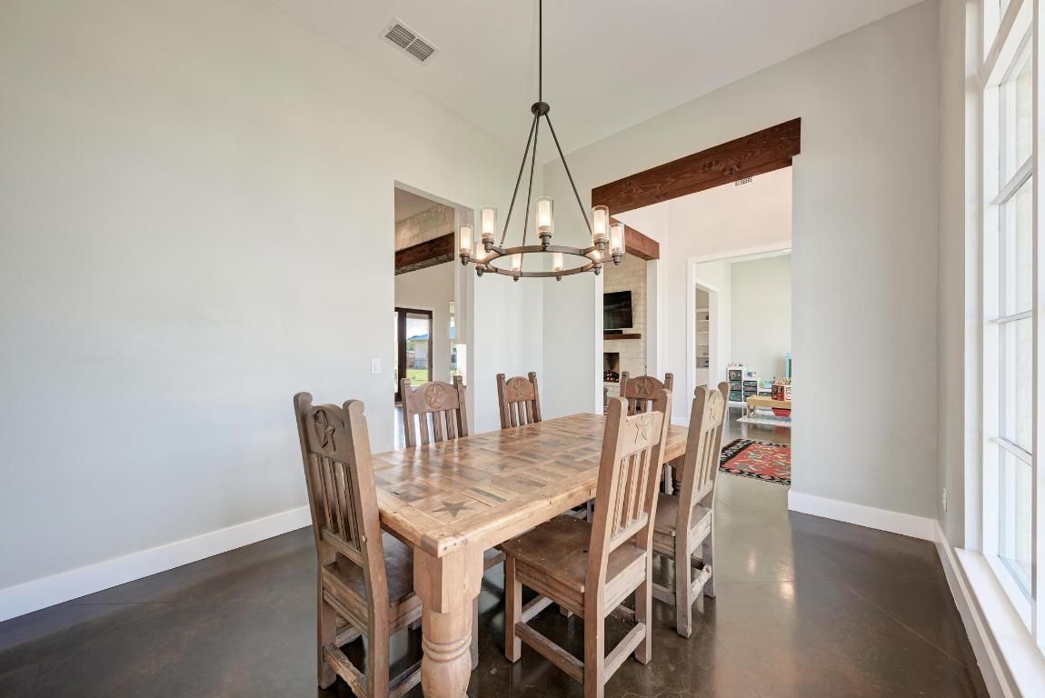 Chandelier, Dining room, Interior, Pendant Lights, Wooden Beams