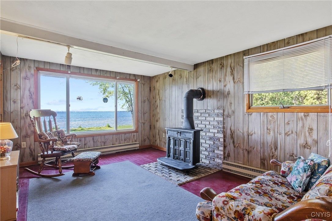 Fireplace, Interior, Living room, Water, Wooden Walls