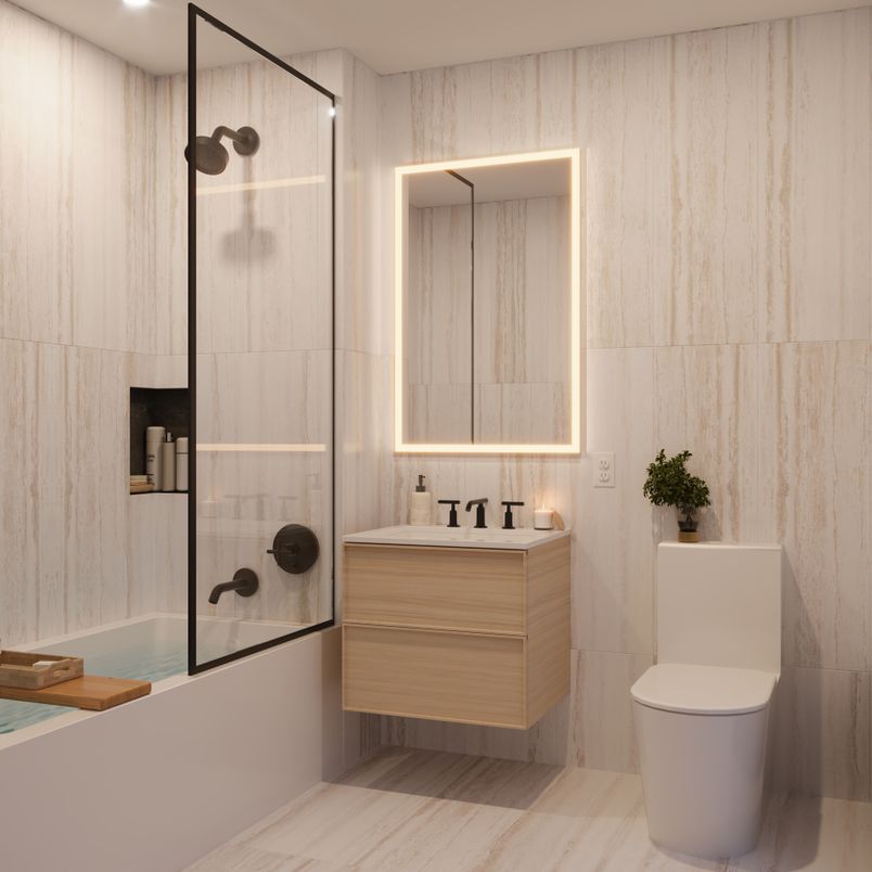 Bathroom, Glass Shower, Interior, Recessed Lighting