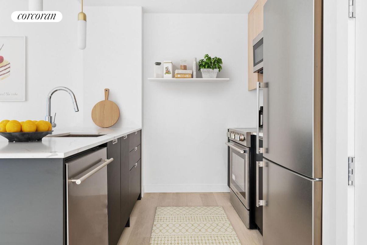 Interior, Kitchen, Stainless Steel Appliances, Wood Texture Flooring