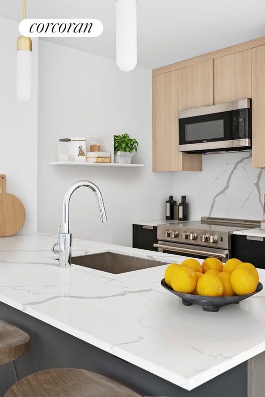 Interior, Kitchen, Marble Walls, Stainless Steel Appliances