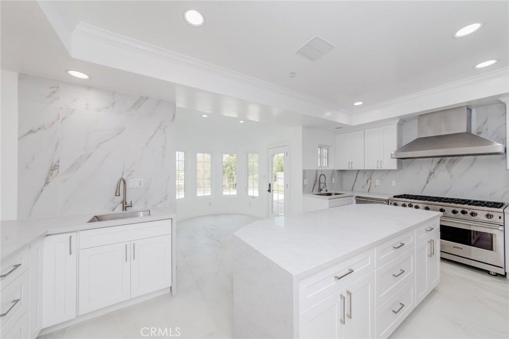 Interior, Kitchen, Marble, Marble Walls, Recessed Lighting, Stainless Steel Appliances