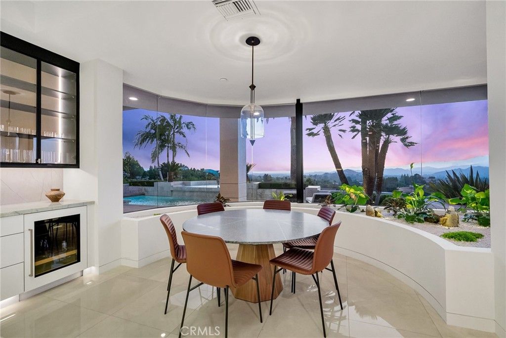 Dining room, Fireplace, Interior, Pendant Lights