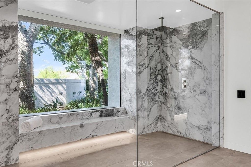 Bathroom, Glass Shower, Interior, Marble Walls, Recessed Lighting